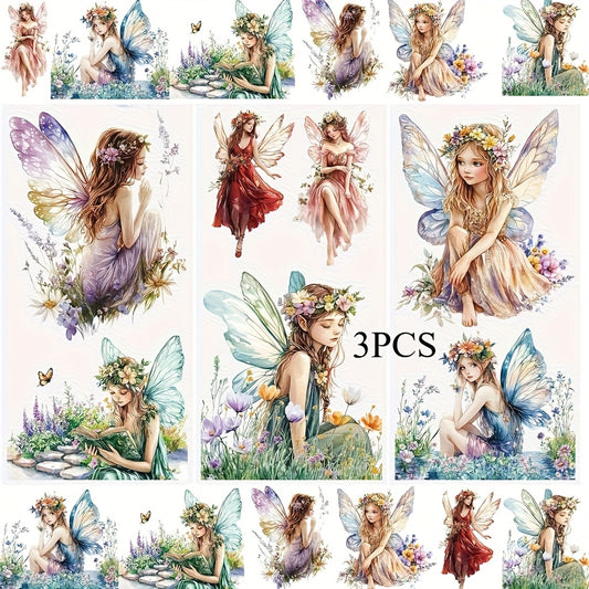 3pcs Fairy Rub On Transfer Stickers - Waterproof Decals for DIY Scrapbook