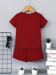 2pcs Boys Casual KING Crown Graphic Print T-shirt & Shorts Set