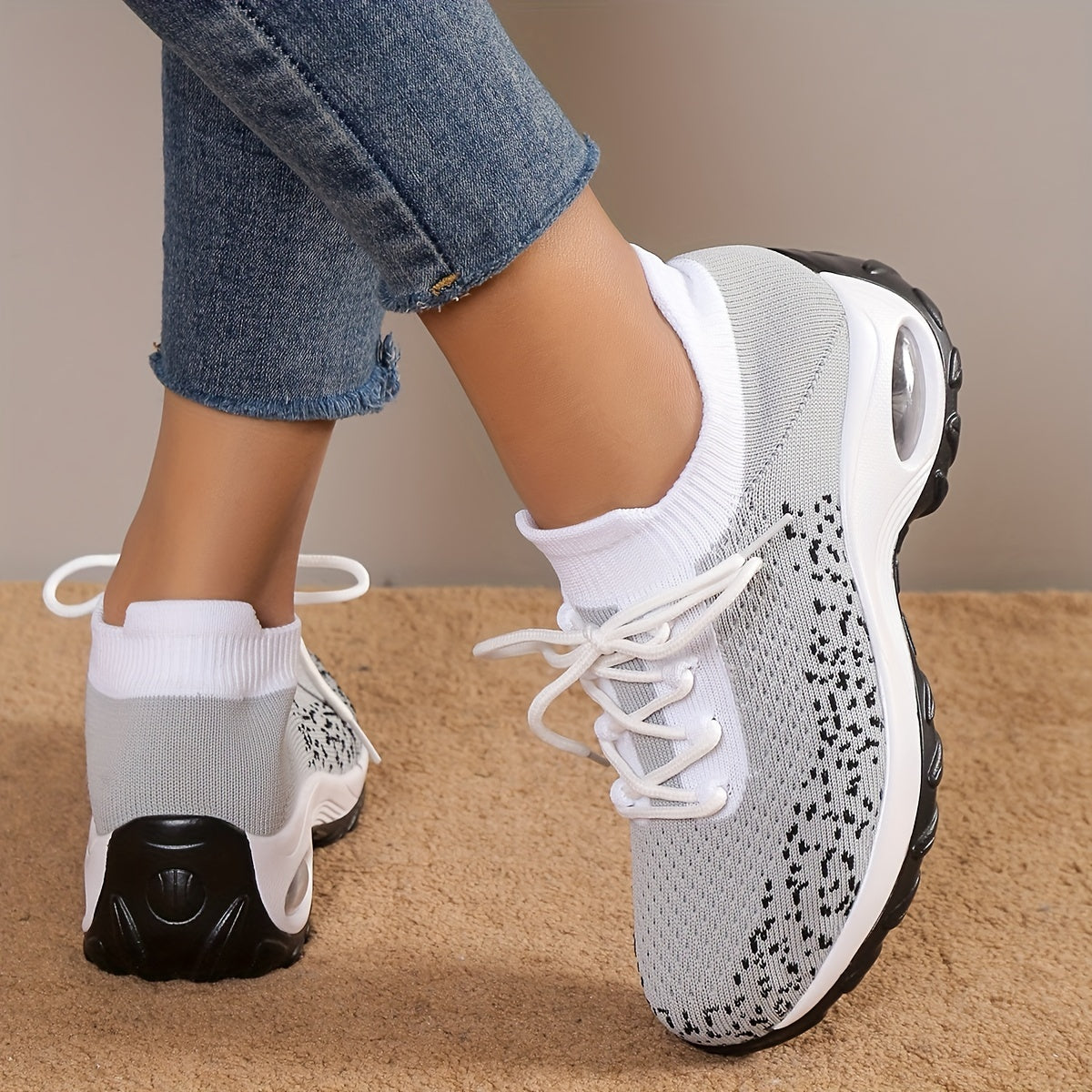 Women's Lace Up Dance Shoes Knitted Running Sneakers