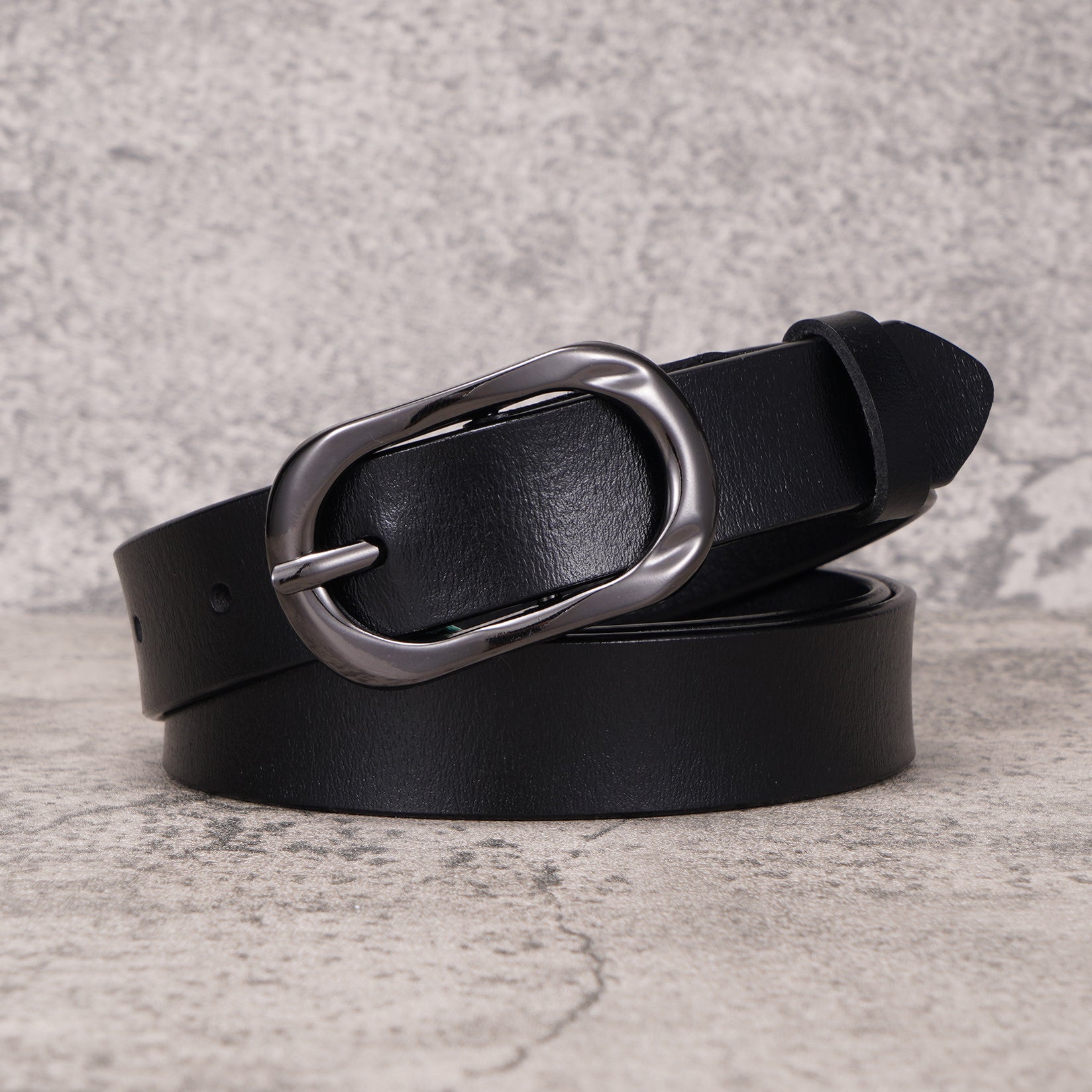 Women's Leather Belt Rectangular Pin Buckle Cowhide Belt