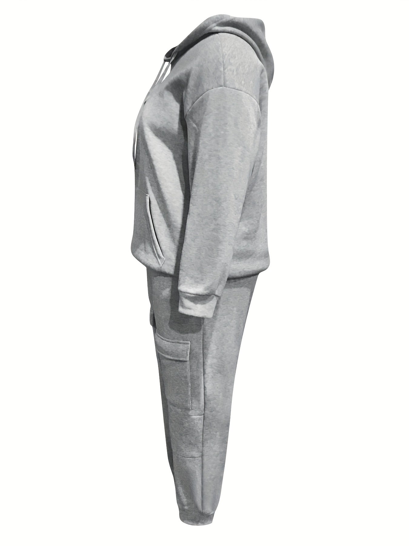 2 Piece Sporty Outfit Set Solid Hoodie & Joggers