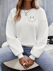 Letter & Smile Graphic Print Pullover Sweatshirt Casual Long Sleeve