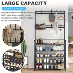 1pc Wide Entrance Coat Rack With 4 5 Storage Shelves And 8 Hooks
