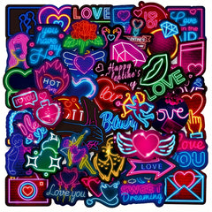 50pcs Neon Light Sweet Love Series Graffiti Stickers - Waterproof DIY Sticker