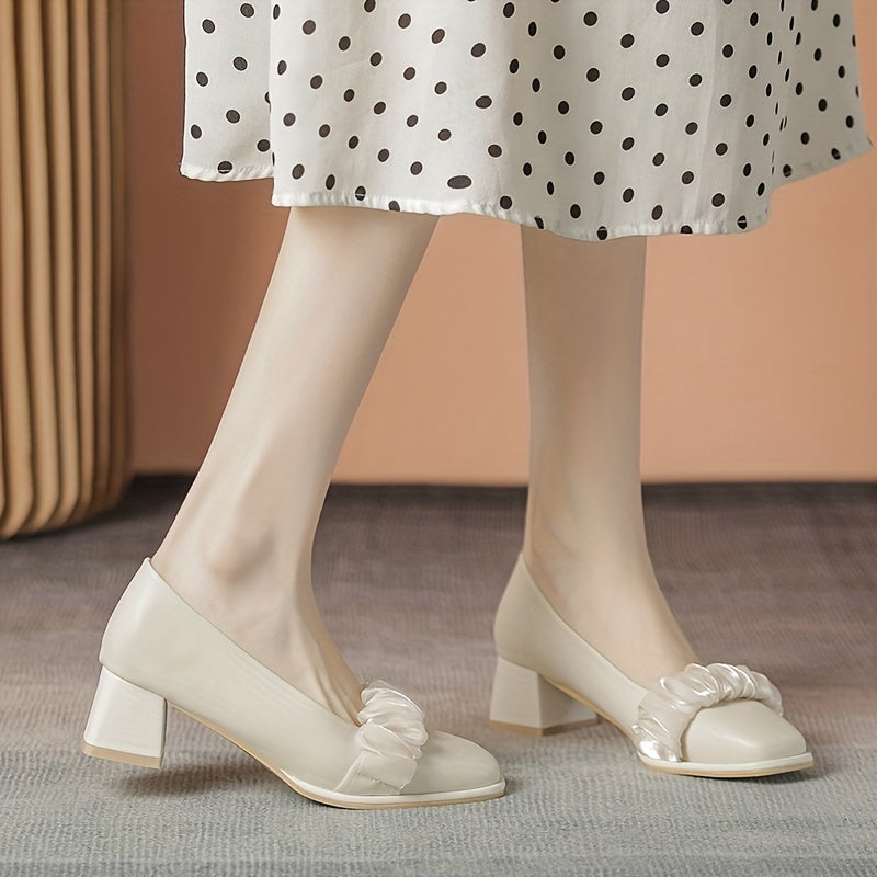 Women's Ruched Block Heel Slip-On Dress Shoes