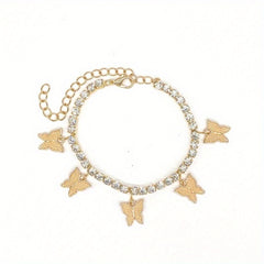 Butterfly Rhinestone Tennis Anklet, Summer Style Foot Jewelry