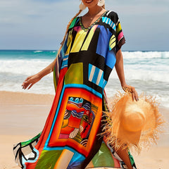 Abstract Print V Neck Cover Up