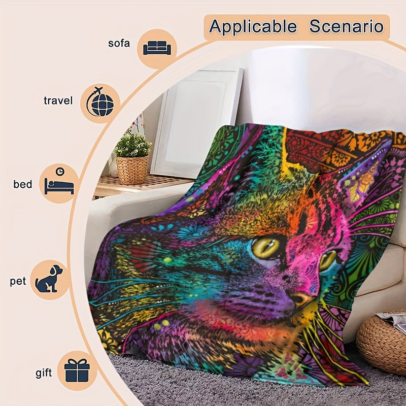 Colorful Cat Flannel Blanket Soft Comfortable Throw Blanket Holiday Gift