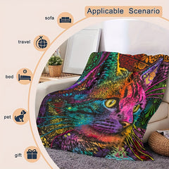 Colorful Cat Flannel Blanket Soft Comfortable Throw Blanket Holiday Gift