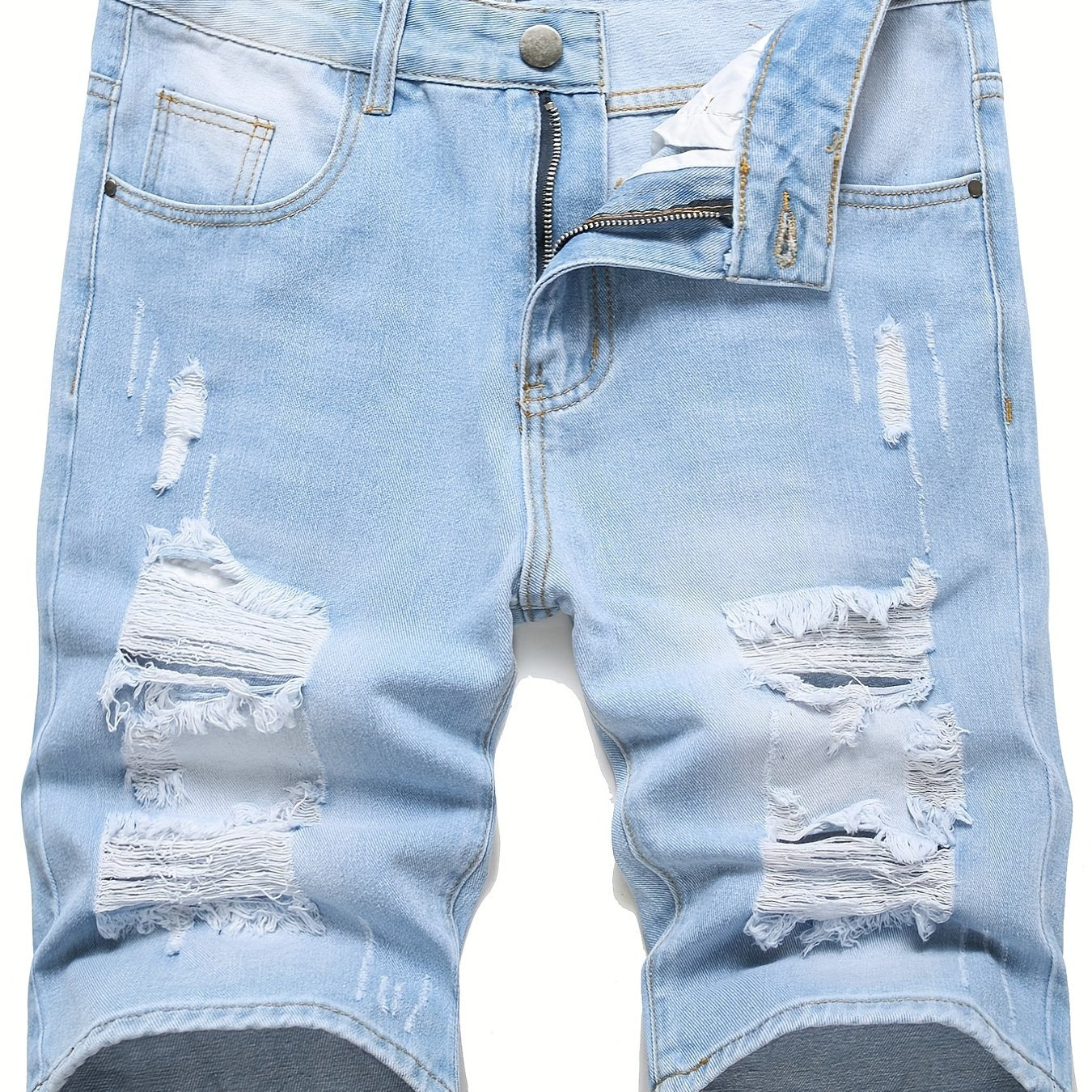 Slim Fit Ripped Denim Shorts Men's Casual Street Style Distressed Denim Shorts