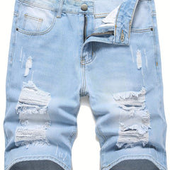 Slim Fit Ripped Denim Shorts Men's Casual Street Style Distressed Denim Shorts