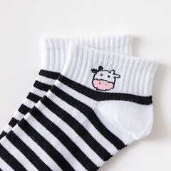 5 Pairs Mixed Pattern Socks Cow Spots Striped Ankle Women's Stockings