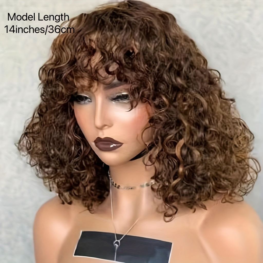 Double Drawn Glueless Short Kinky Curly Wig 220 Density Bob Human Hair Wig