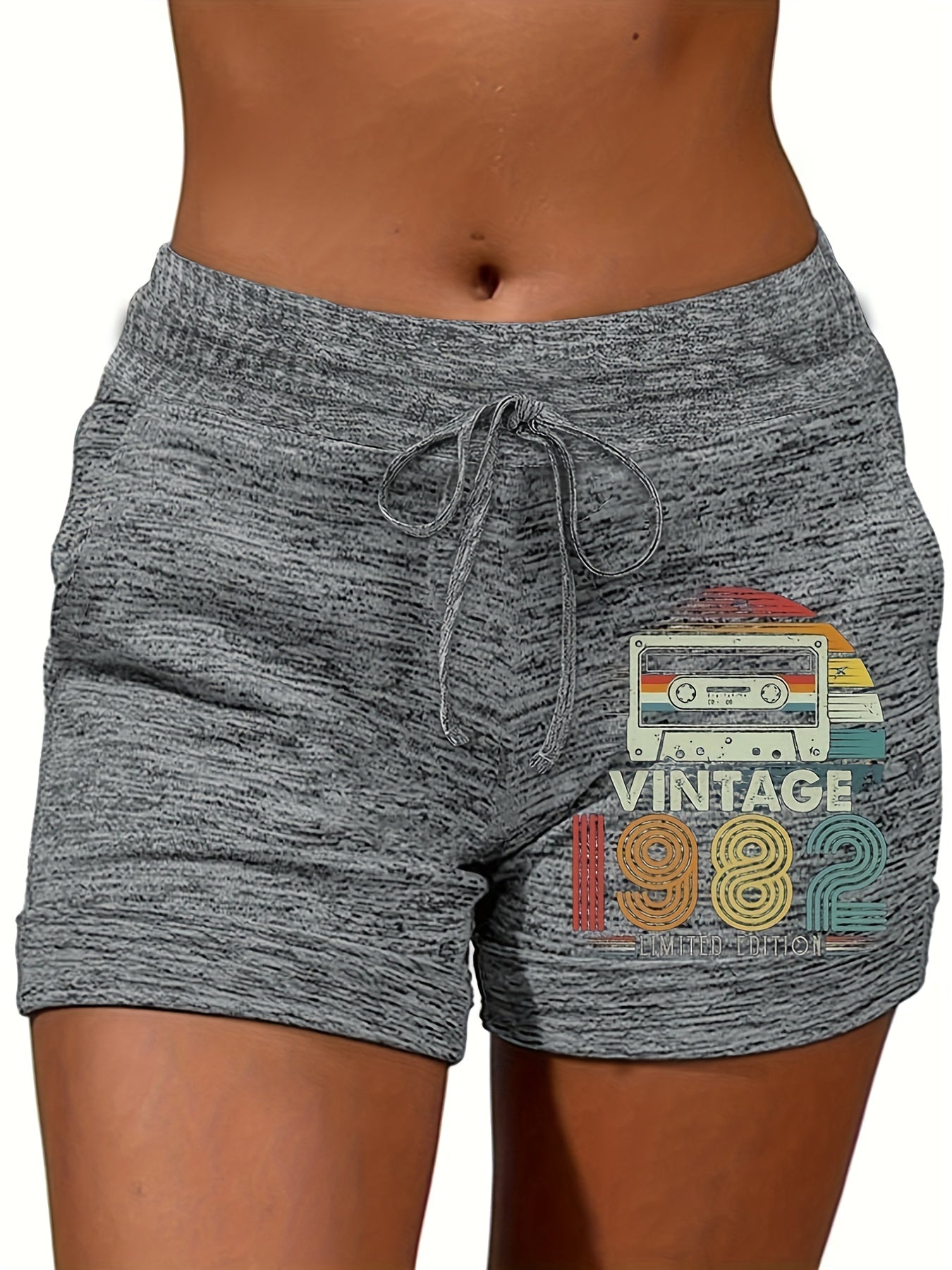 Vintage Print Drawstring Shorts Women's Clothing