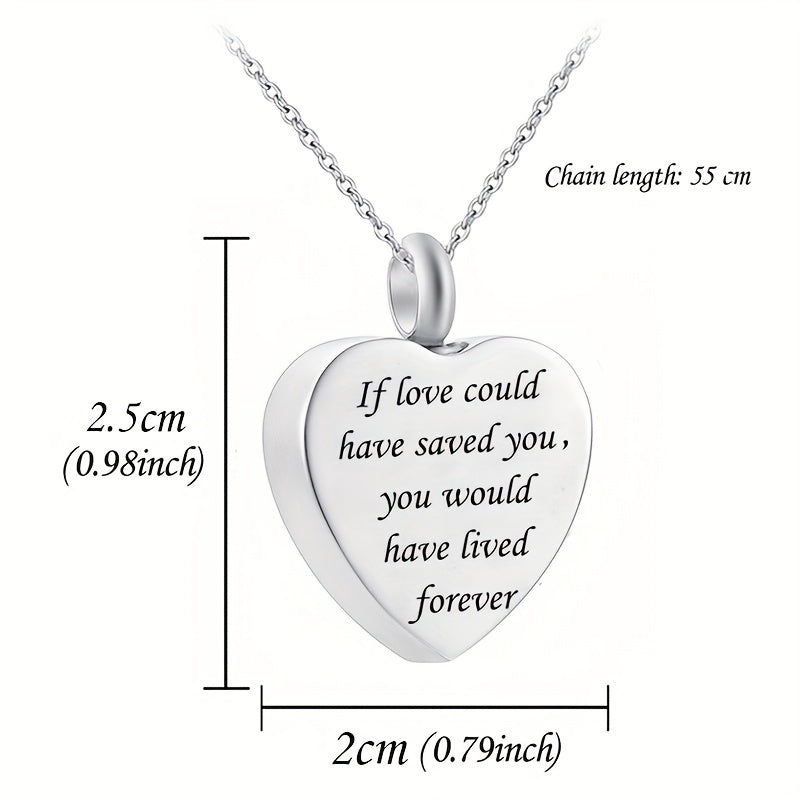 Stainless Steel Heart Pendant Cremation Urn Necklace Ashes Jewelry