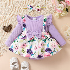 Baby Girls Floral Romper Headscarf Set