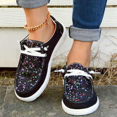 Sequins Decor Boat Shoes Lace Up Lightweight Walking Shoes