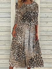 Leopard Print Three Quarter Sleeve Maxi Dress