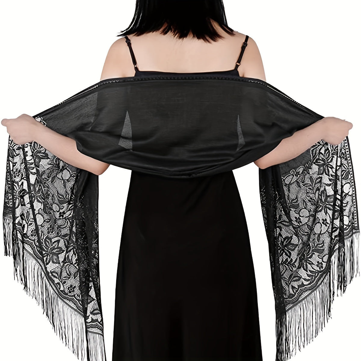 Solid Embroidery Scarf Lace Church Veil Wedding Bridal Shawl Hollow Tassel