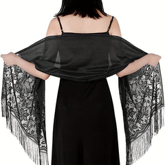 Solid Embroidery Scarf Lace Church Veil Wedding Bridal Shawl Hollow Tassel