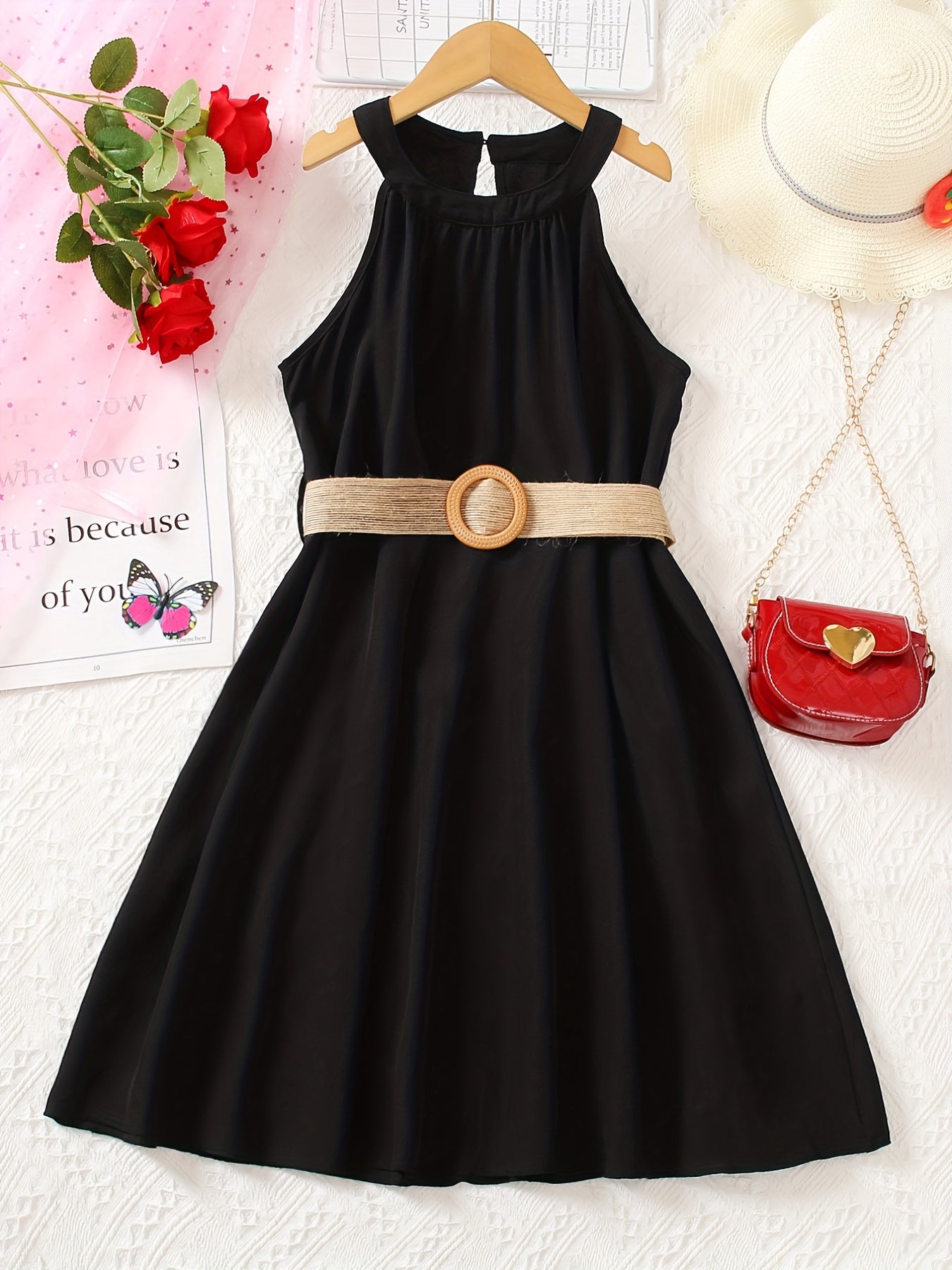 Girls Vintage Halter Neck Sleeveless Dress for Vacation Party