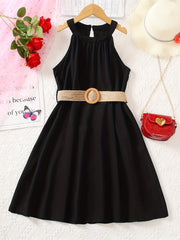 Girls Vintage Halter Neck Sleeveless Dress for Vacation Party