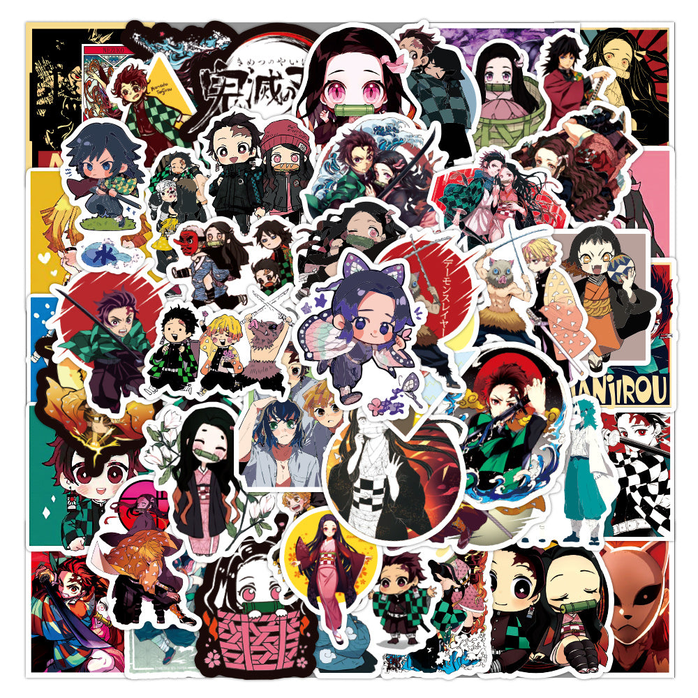 50pcs Anime Themed Waterproof Vinyl Stickers - Laptop, Skateboard, Luggage Decal