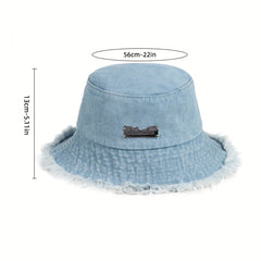 Denim Casual Bucket Hat Frayed Brim Lightweight Fisherman Cap Sunscreen