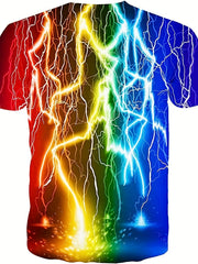Men's Lightning & Flame Graphic T-shirt Active Stretch 3D Print Tee