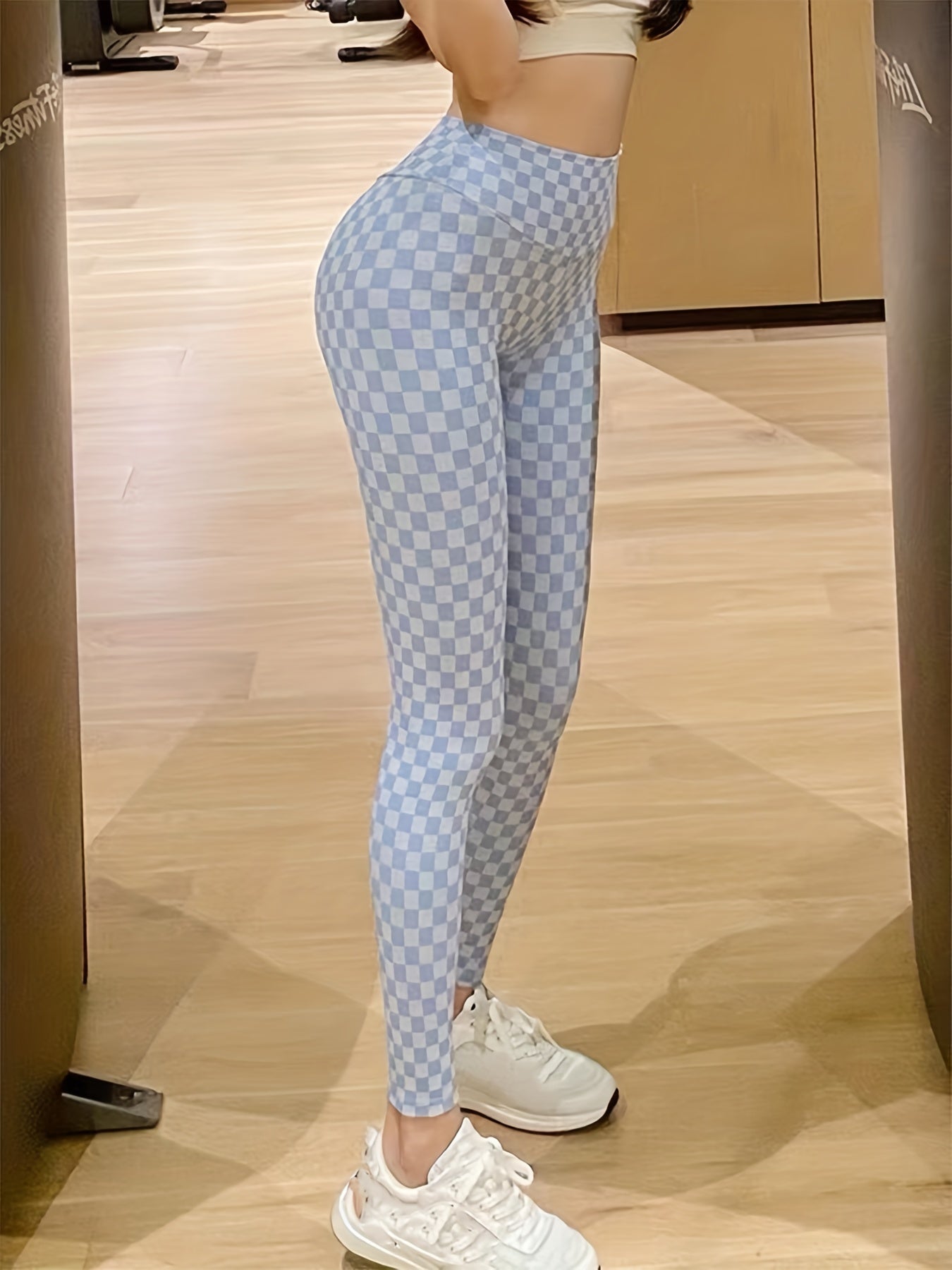 Checkerboard Print High Rise Yoga Pants
