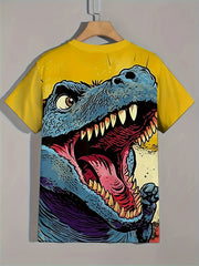 Comics Dinosaur Print Boy's T shirt Kids Casual Short Sleeve Summer Top