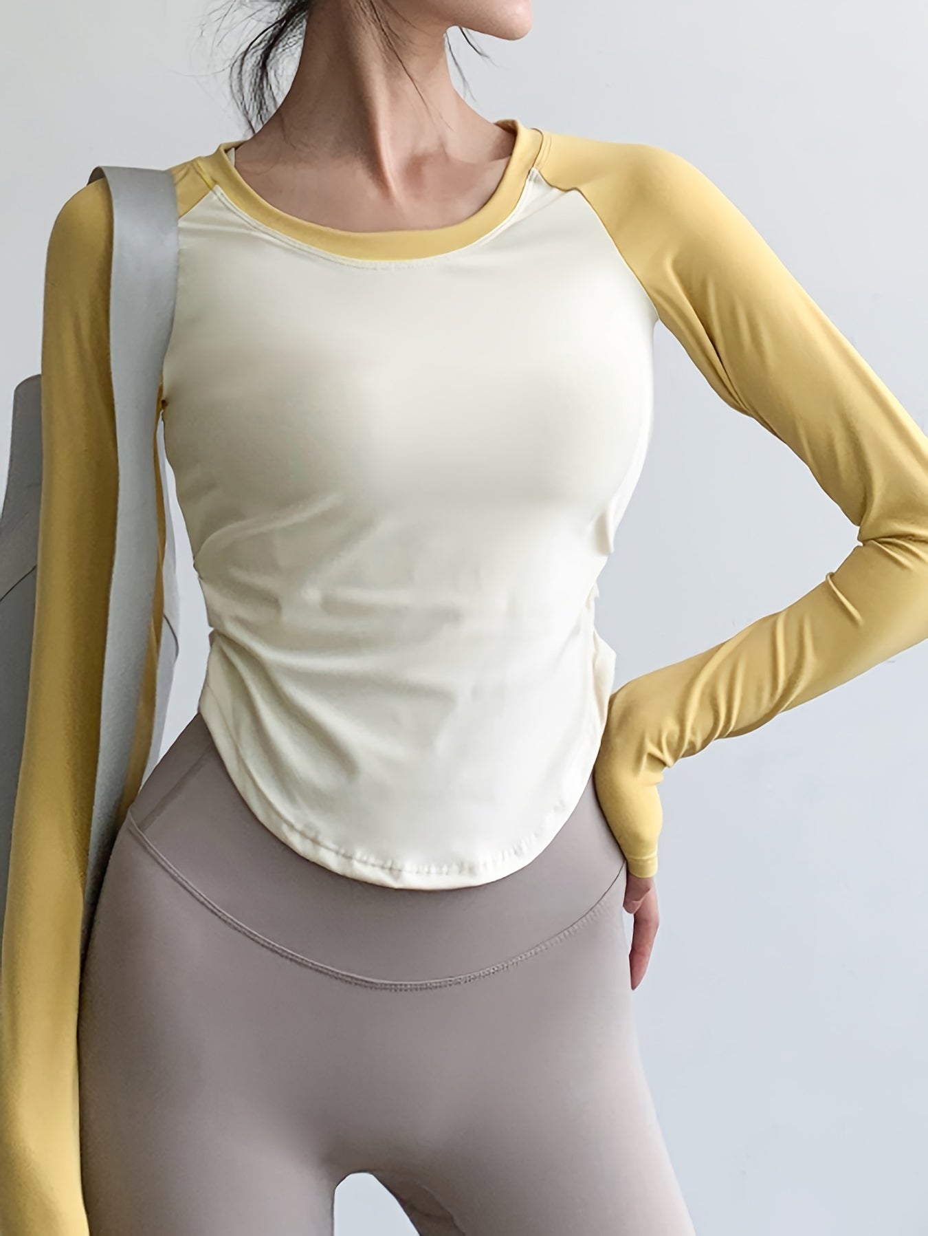 Pleated Sports Tee Long Sleeve Asymmetrical Running T Shirt