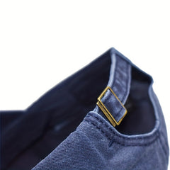Distressed Coated Denim Baseball Hat with Big Shark Embroidery