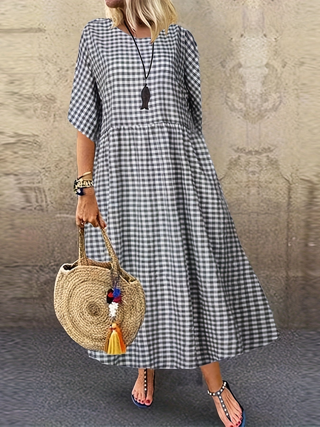 Boho Dress Women's Plus Size Allover Print Half Sleeve Maxi Dress
