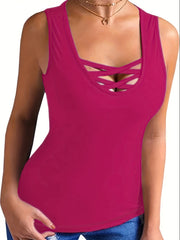 Solid Crisscross Front Stretch Tank