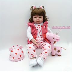 19" 48cm Soft Vinyl Reborn Doll Baby Girl Hairwig Pink Clothes Plush Giraffe Toy