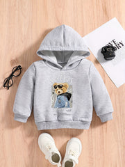 Bear Print Baby Boys Hooded Sweatshirt for Spring Fall