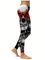 Floral & Skull Print Skinny Leggings Women's Clothing