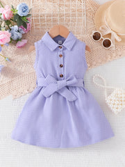 Baby Girls Sleeveless Dress with Belt for Summer