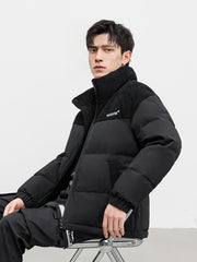 Men's Zip Corduroy Patchwork Thick Stand Colar Coat Warm Jacket