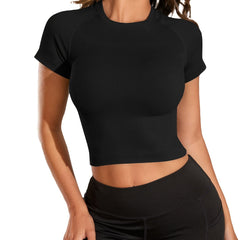 Women's Workout Short Sleeves Gym Running Top with Chest Pad