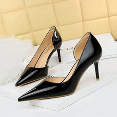 Minimalist Pointed Toe High Heels Patent Leather Stiletto Pumps