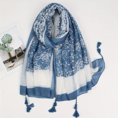 Leaf Print Tassel Scarf Classic Block Shawl Windproof Warm Head Wrap