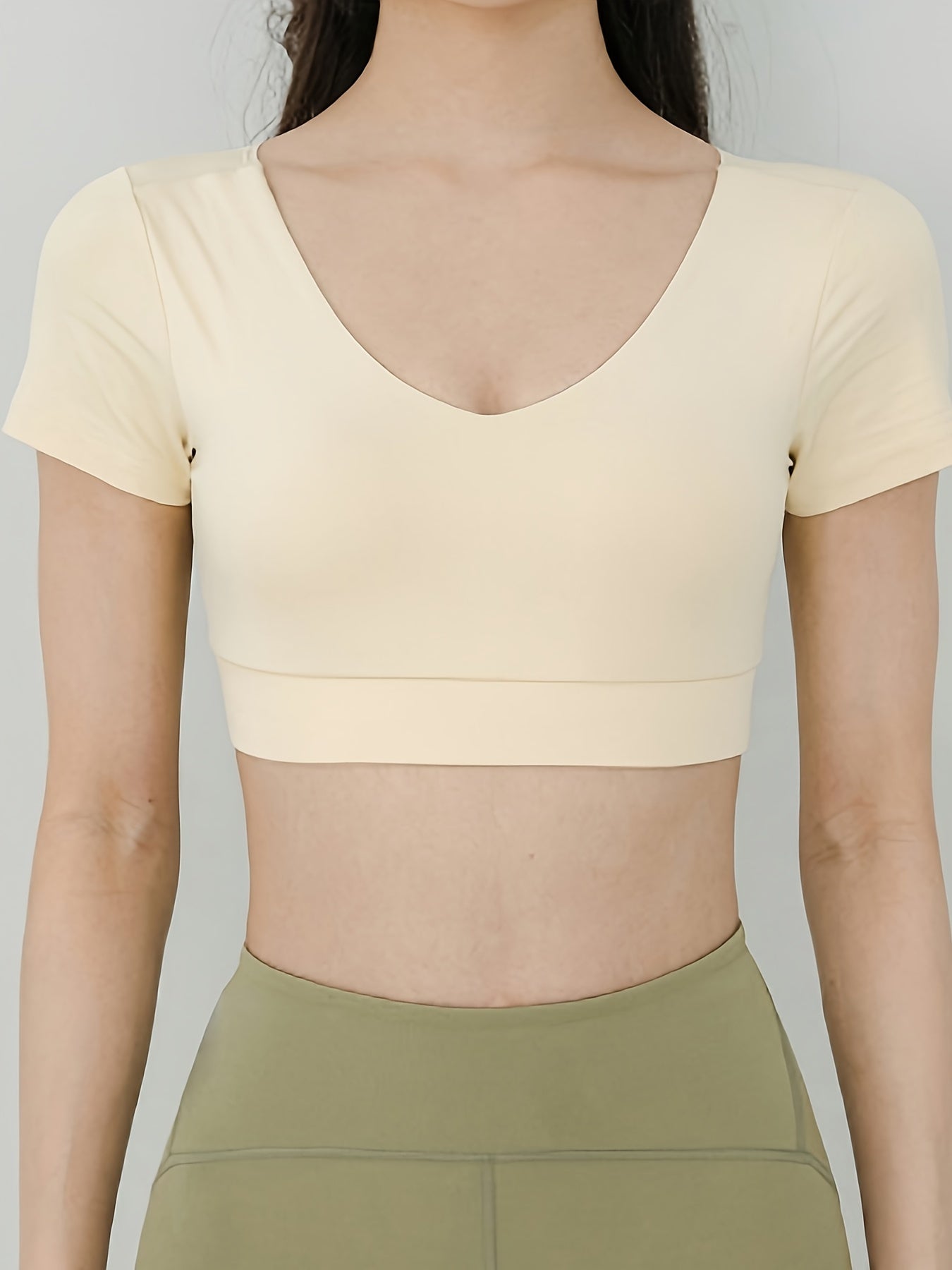 V Neck Crop Yoga Top Short Sleeves Breathable Sports Tee Women's Activewear