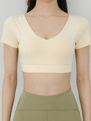 V Neck Crop Yoga Top Short Sleeves Breathable Sports Tee Women's Activewear