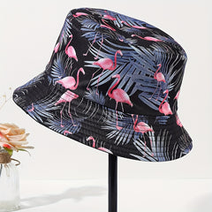 Flamingo Print Double Sided Bucket Hat Sun Protection Hat