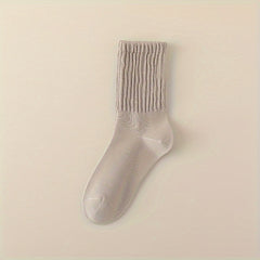 Solid Crew Socks Comfy & Breathable All match Socks Women's Stockings