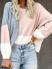 Casual Colorblock Lantern Sleeve Sweater