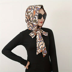 Boho Flower Print Satin Head Scarf for Women