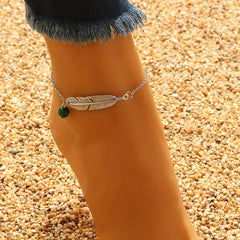 Leaf Shape Ankle Bracelet Stone Pendant Chain for Summer Beach Jewelry
